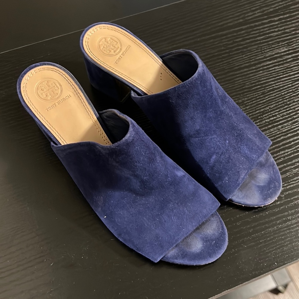 Tory Burch Salinas royal blue suede block sandals size 9 1/2
